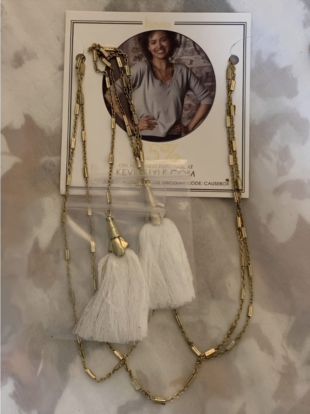 Kevia Women’s Gold Tassel Necklace with White Tassels